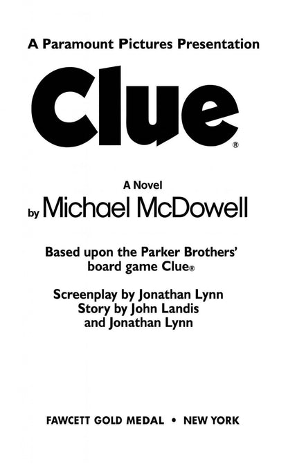 Clue by Michael McDowell Fawcett 1986 movie tie-in novelization