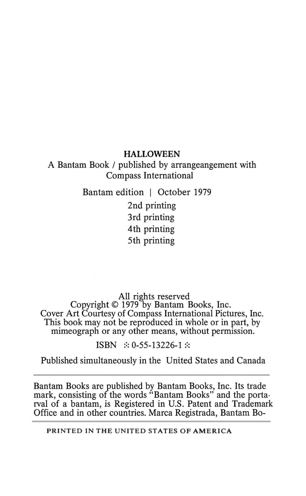 Halloween Curtis Richards 5th Print Bantam Books 1979 Horror