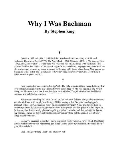 the BACHMAN books by stephen king Four Early Novels 1986