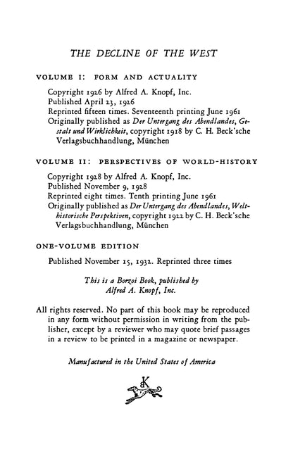The Decline of the West by Oswald Spengler volume 1 and 2
