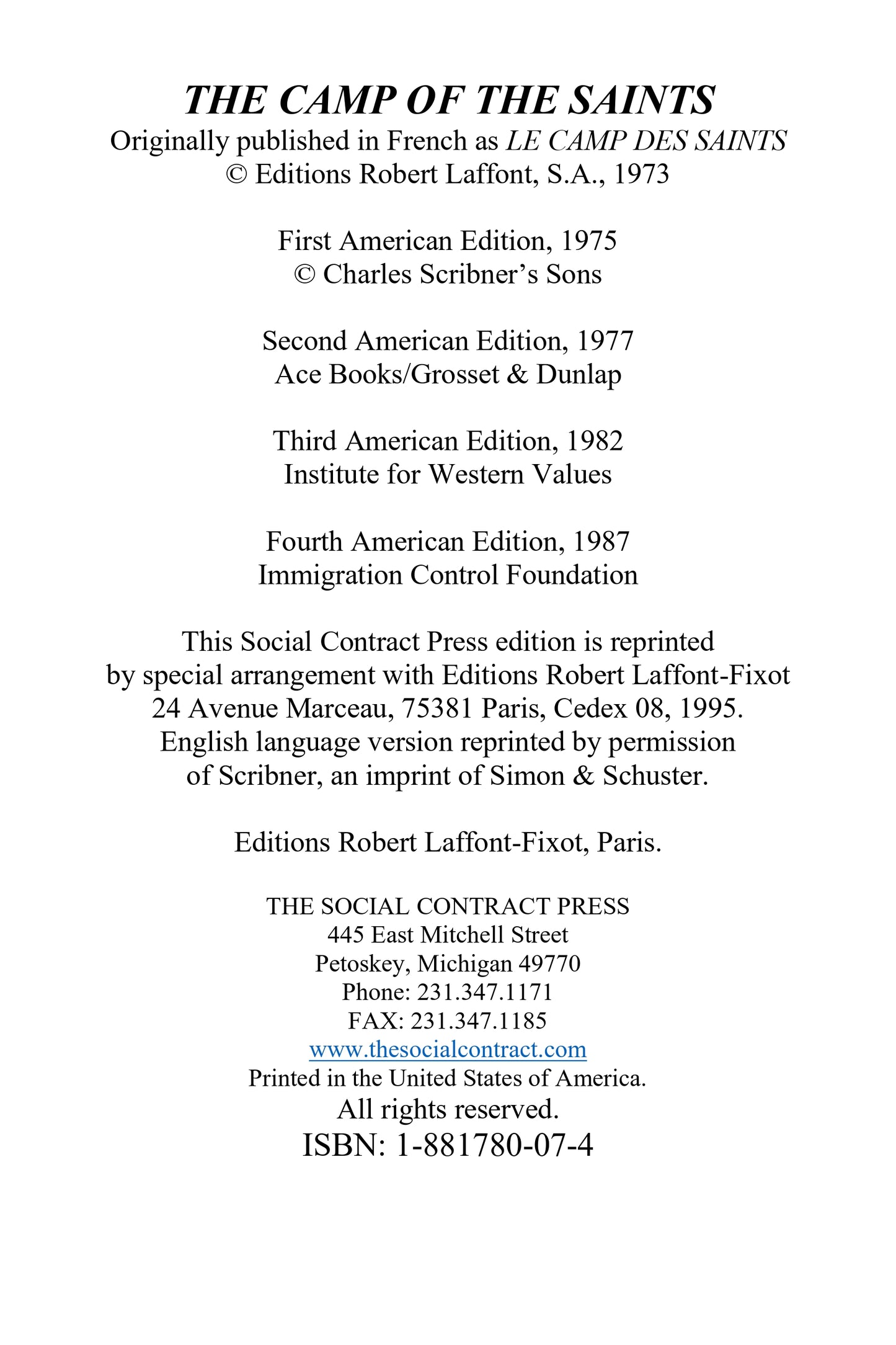 The Camp of the Saints by Jean Raspail Critical  book 1994