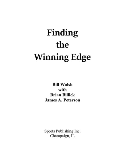 Bill Walsh Finding the Winning Edge  1998 First Edition