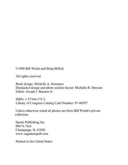 Bill Walsh Finding the Winning Edge  1998 First Edition